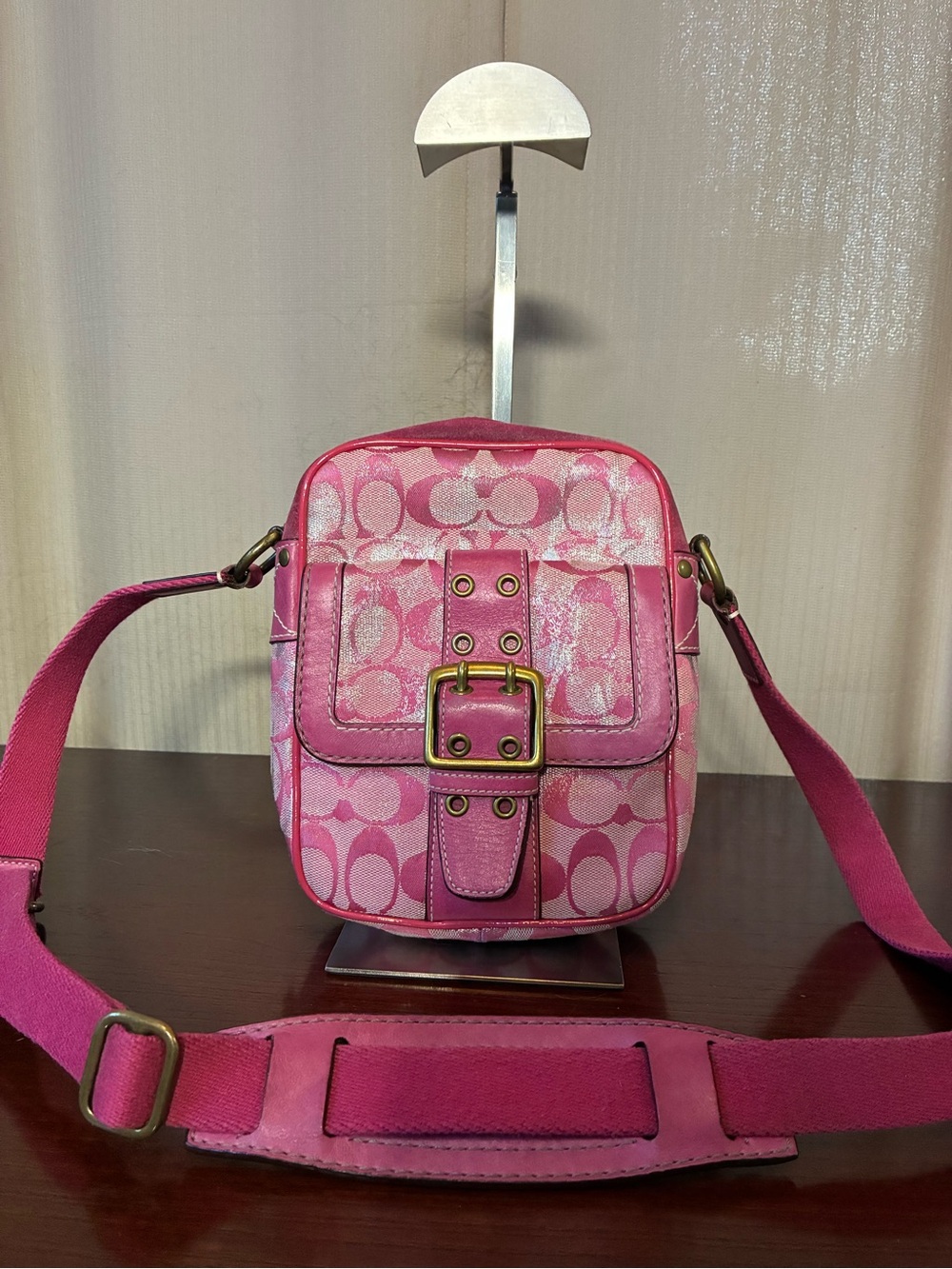 Coach Pink Signature Crossbody Bag with Gold-Tone Hardware Vintage